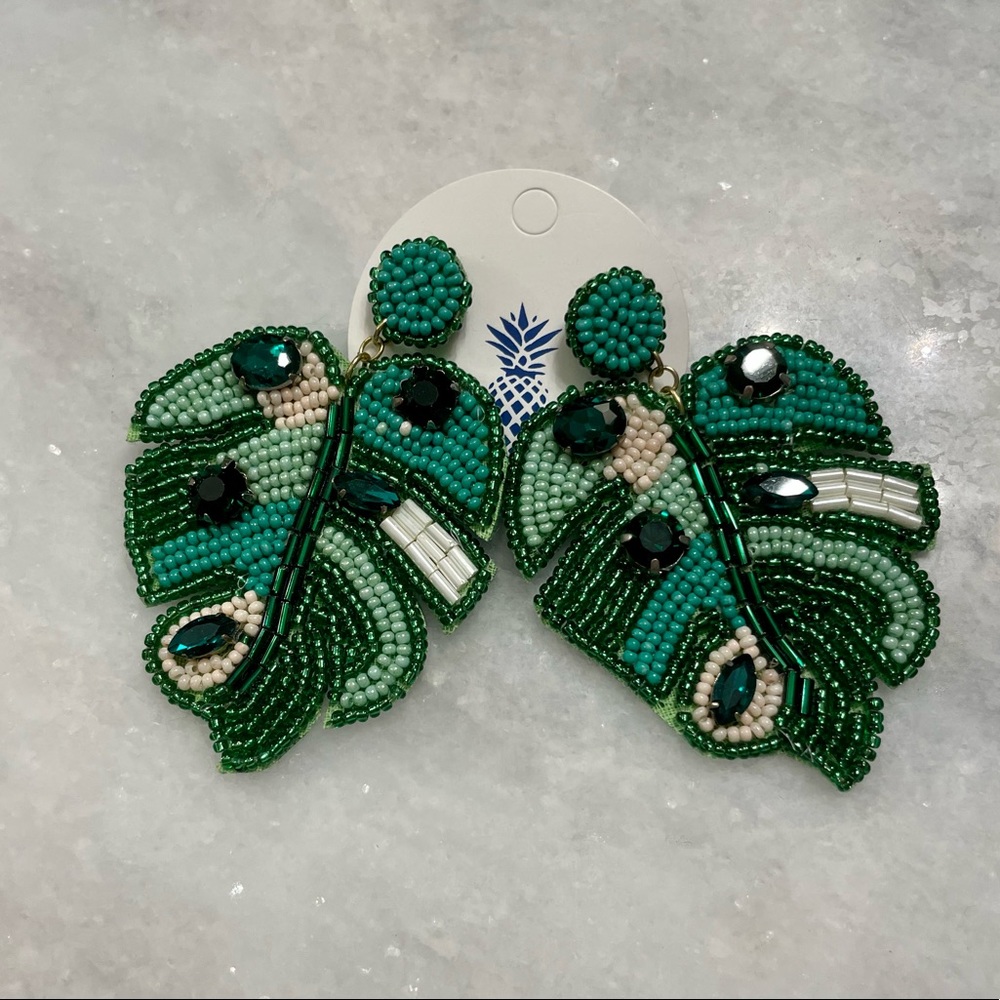 BRAND NEW Beaded Palm Leaf Earrings